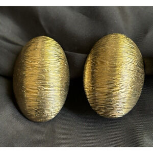 Large Vintage Cocoon Clip Earrings Brushed Gold Tone Textured 2" Long Statement